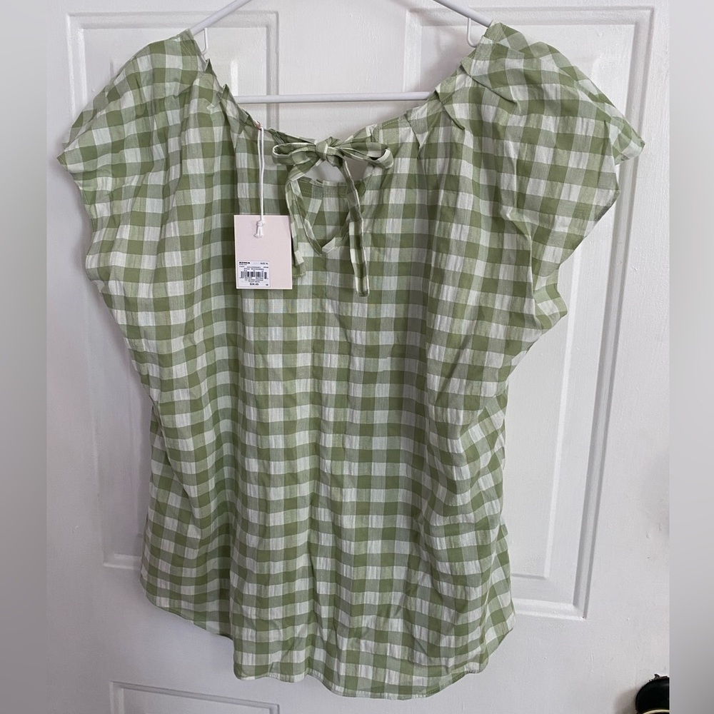 Lauren Conrad Green Gingham Women's Top, XL, NWT